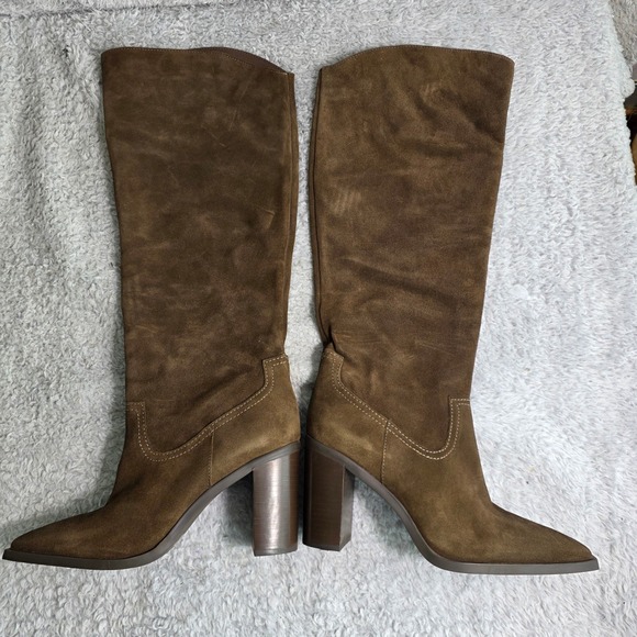 Steve Madden Western Suede Knee High Boots Brown Snip Toe Pull On Women 11 NEW